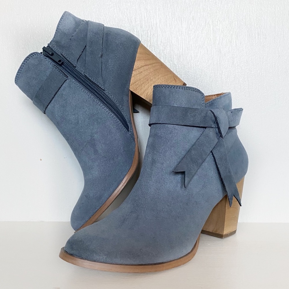 COPY - NWOT Free People Vegan Suede Powder Blue Booties w/ Bow Detail